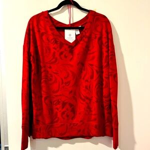 Athleta Coaster Luxe Red Paisley V-Neck Sweatshirt Sz. S *EUC* MSRP: $85+tax